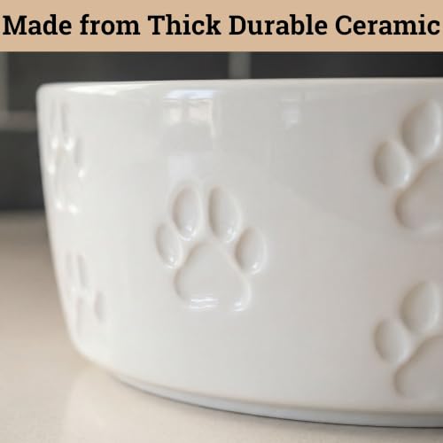 Ceramic Dog Bowl Set of 2 with Anti-Skid Base, 5.5"W x 2"H, 2 Cup Capacity | Thick Ceramic, Dishwasher Safe, Anti-Skid Rubber Base, 2 Cups per Bowl, Ceramic Food and Water Bowls Set of 2 for Small Dogs - color: White, size: Small