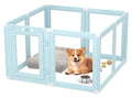 DIY Clear Acrylic Dog Playpen Indoor, Transparent Easy Cleansing Puppy Fence with Suction Cup, Easy-Assemble Indoor Whelping Crate for Small Puppies (23.6" H, 8PCS), Blue