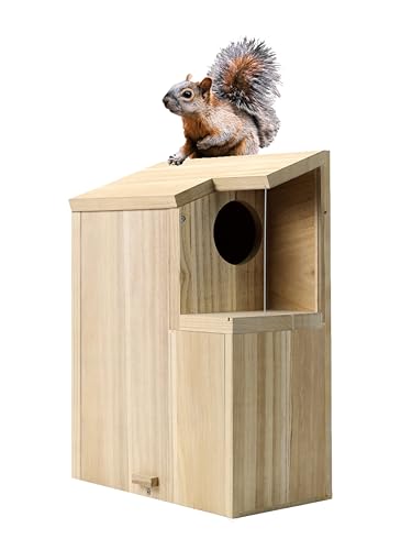 Sundia Large Squirrel Family House Pine with Coating Nesting Wooden Box for Breeding Living