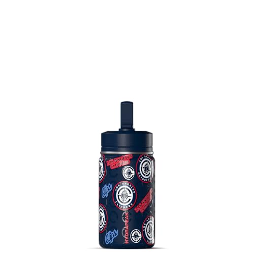 Hydrapeak NBA Officially Licensed Los Angeles Clippers Mini 14oz Kids Stainless Steel Water Bottle with Straw Lid & Flexible Handle, Double Wall Insulated, Spill Proof, Perfect for Back to School - color: Los Angeles Clippers