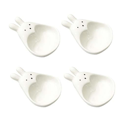 Rabbit Ceramic Soy Sauce Dishes - Set of 4 Cute Mini Dipping Bowls for Home Gift Sushi, Miso, and Side Dishes, Durable and Dishwasher Safe Appetizer Plates