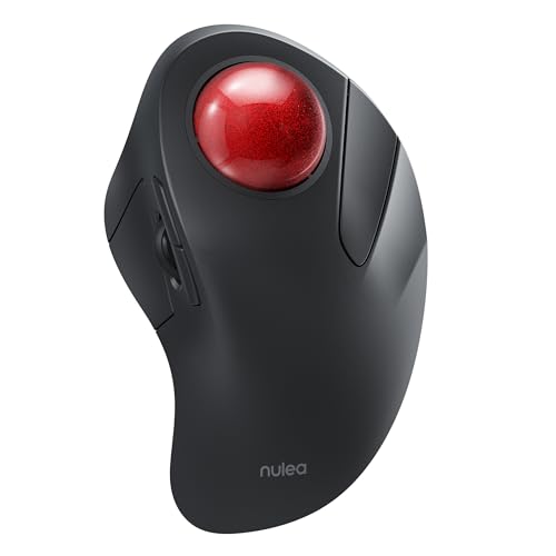 Nulea M505A Wireless Trackball Mouse Ergonomic 44mm Index Finger Control | Rechargeable rollerball mouse with 5 DPI levels, Bluetooth connection, smooth tracking, compatible with PC Mac Windows - color: A-Red