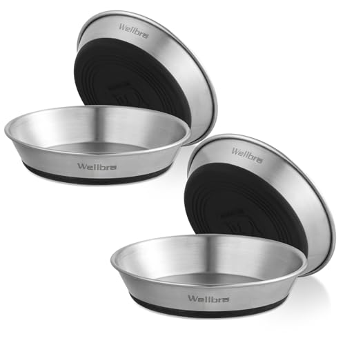 Cat Bowls, 4 Pcs Stainless Steel Pets Bowls for Food and Water, Whisker Fatigue Shallow Non-Slip Cat Dishes Plates for Small Dog Puppies Cats - color: 4 Non-slip Bowls