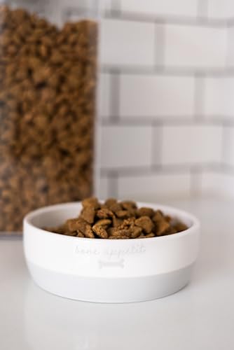 Pearhead Ceramic Bone Appétit Dog Bowl, Small/Medium 2.25 Cups/ 18 oz, Gray - color: Gray Bone Appetit Bowl, size: Small