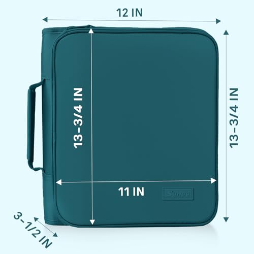 SUNEE Zippered Binder Bag with Handle, 2-Inch 3-Ring O-Ring, 500-Sheet Capacity, Includes Zip Pocket, 5-Tab Expanding File Folder, Multi-Pocket Organizer Binder for Middle School, Dark Teal-Green - color: Dark Teal-green