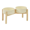 Havniva Elevated Dog Bowls Ceramic Dog Bowls with Stand, Dog Food Bowl | 8.3” Raised Dog Bowls with Non-Slip Wood Stand, Dog Food and Water Bowl Set, Double Dog Feeding Bowls for Large Dogs - color: 2 Bowls+Stand - Light Yellow, size: 8.3inch