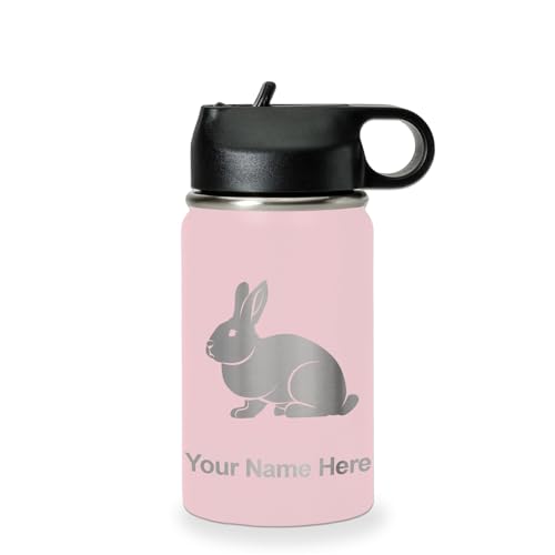 LaserGram Personalized 12oz Water Bottle, Rabbit (Pink) | Engraved Gift, Vacuum Insulated Stainless Steel, Flip-Top Straw Lid, Laser Engraved With Your Name - color: Pink, size: 12 Ounces