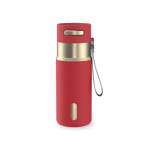 Contigo AutoSeal 16 oz Stainless Steel Vacuum-Insulated Water Bottle with Leakproof Push-Button Spout & Lock, Carry Strap, BPA-Free & Lead-Free, Dishwasher Safe - color: Goji Berry Champagne, size: 16 Ounces