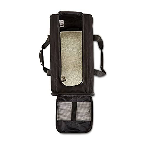 Amazon Basics Airline Approved Soft-Sided Mesh Pet Travel Carrier with Shoulder Strap, Removable Washable Fleece Pad, Top Opening, Ventilation for Dog, Cat, up to 22 pounds, 19.7Lx12Wx12H in., Black - size: 20.0"L x 12.0"W x 12.0"H