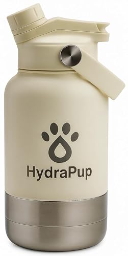 32oz Insulated Water Bottle with Dog Bowls – Human & Pet Shared Use, Stainless Steel Leakproof Travel Bottle (Cream White) - color: Cream White