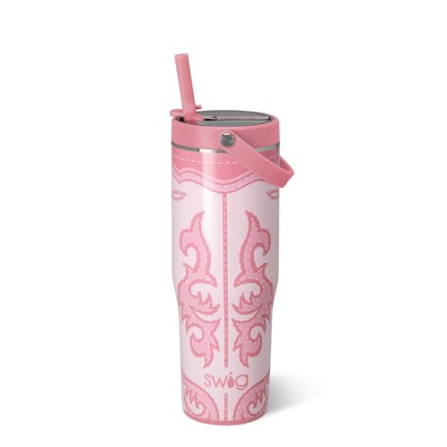 Swig Life 30oz Leakproof To-Go Tumbler with Handle, Boot Scootin' Pink | Leakproof Lid - Triple Insulated Stainless Steel - Handle & Straw Included - Cup Holder Friendly - Dishwasher Safe - color: Boot Scootin' Pink