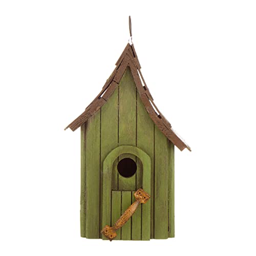 Glitzhome Birdhouses for Outdoors, Hand Painted Garden Hanging Wooden Bird House with Single Roof for Outside, Country Cottages for Bluebird Swallow Sparrow Hummingbird Finch Cardinals Cedar, Green - color: 11.75"H Distressed
