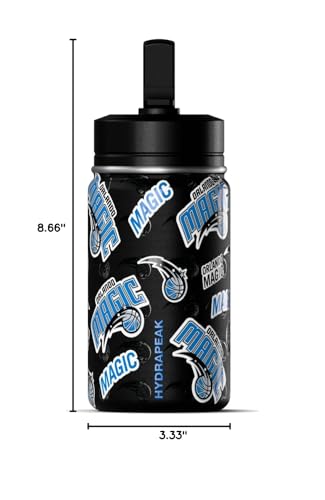 Hydrapeak NBA Officially Licensed Orlando Magic Mini 14oz Kids Stainless Steel Water Bottle with Straw Lid & Flexible Handle, Double Wall Insulated, Spill Proof, Perfect for Back to School - color: Orlando Magic