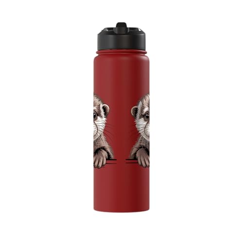 Cute Otter Pup Funny Peeking Pocket Animals Stainless Steel Insulated Water Bottle - color: Red