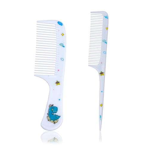 2pcs Baby Hair Comb Set, Blue Dinosaur Mini Fine Tooth & Rat Tail Comb | Cute, Tiny, Small, Plastic, Parting Combs for Toddler Women Girls Kids All Hair Types, Hairbrush Tools Accessories - style: Dinosaur