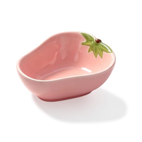 Small Guinea Pig Food Bowl Strawberry-Shaped Cute Ceramic Hamster Water Bowl Ferret Rat Chinchilla Rabbit Feeding Dish Young Animal Feeder(Pink) - color: Pink