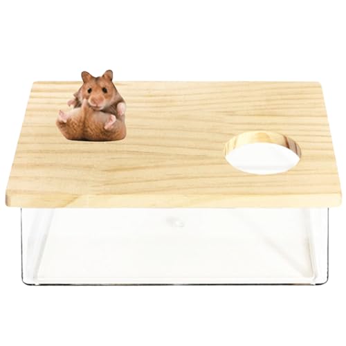 Hamster Sand Bath Box Container, Mini Pet Sandbox Lid Design Take Bath Wooden Sandbox Dust Bath, Transparent Bathroom & Digging Box Acrylic Hamster Litter Box Small Animal Accessories (A) - style: A
