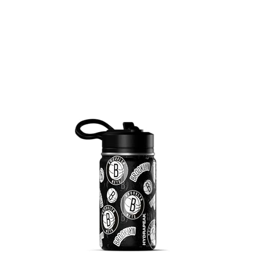Hydrapeak NBA Officially Licensed Brooklyn Nets Mini 14oz Kids Stainless Steel Water Bottle with Straw Lid & Flexible Handle, Double Wall Insulated, Spill Proof, Perfect for Back to School - color: Brooklyn Nets