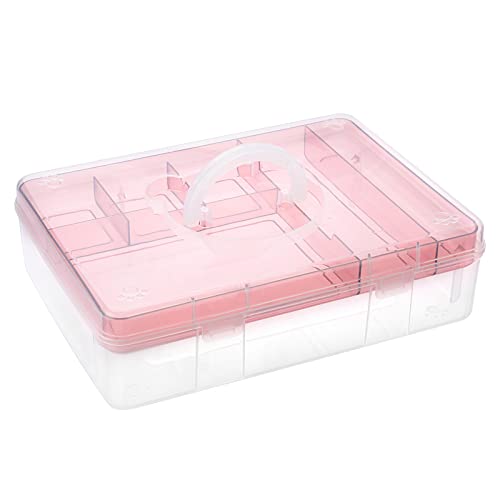 BTSKY 2-Tier Cute Bear Storage Box with Removable Divided Tray Portable Clear Plastic Art Craft Supply Organizer Stackable Home Office Supplies Storage Container for Pens Notes A4 papers etc (Pink) - color: Pink