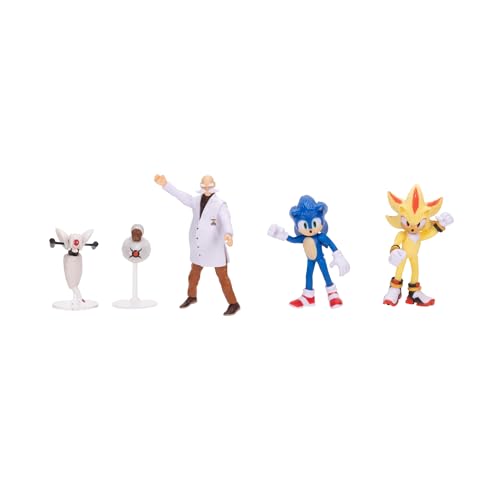 Sonic 3 Movie Action Figures 2.5-Inch Movie Collector Toy Figure Multi-Pack, Wave #3 Includes Sonic, Gerald Robotnik, Super S, Buzzbomber & Burrito Drone- Officially Licensed Toys | Sonic The Hedgehog Movie 3 Inch Mini Figure Wave 3 - 5-Pack Bundle