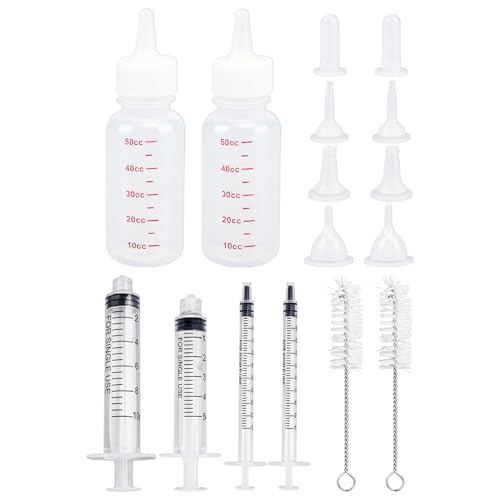 Pet Nursing Kit, 17 Pcs Newborn Kitten Bottle Feeding Kit, with 1/5/10ml Liquid Syringes, Replacement Silicone Nipples & Cleaning Brushes, for Newborn Kittens, Puppies, Rabbits, Small Animals