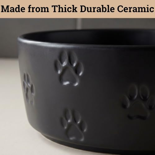 Ceramic Dog Bowl Set of 2 with Anti-Skid Base 7.5" W x 3" H, 6 Cup Capacity | Thick Ceramic, Dishwasher Safe, Anti-Skid Rubber Base, 6 Cups per Bowl, Ceramic Food & Water Bowls Set of 2 for Large Dogs - color: Black, size: Large