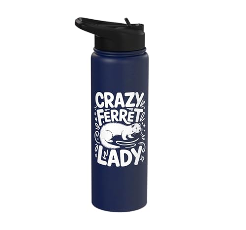 Crazy Ferret Owner Women Ferrets Stainless Steel Insulated Water Bottle - color: Navy Blue