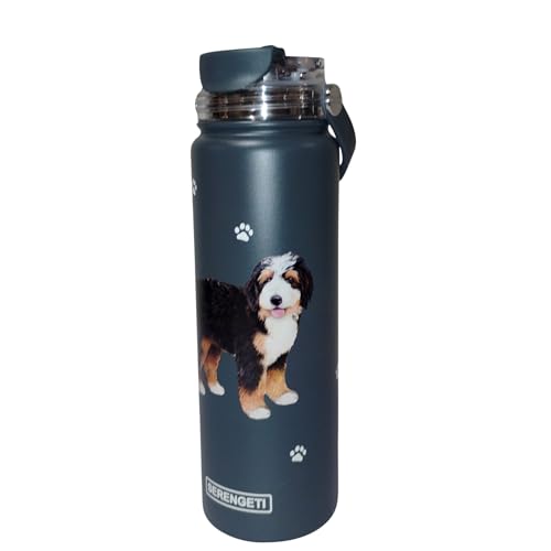 E&S Pets SERENGETI 24 Oz Water Bottle Stainless Steel with Spill Proof Lid - Double walled Vacuum Insulated water flask - Realistic 3D Print of your favorite dog (Bernedoodle) - color: Bernedoodle