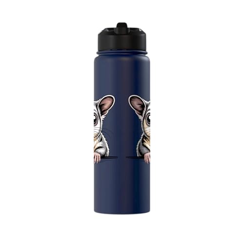 Sugar Glider Cute Peeking Marsupial Funny Animals Stainless Steel Insulated Water Bottle - color: Navy Blue