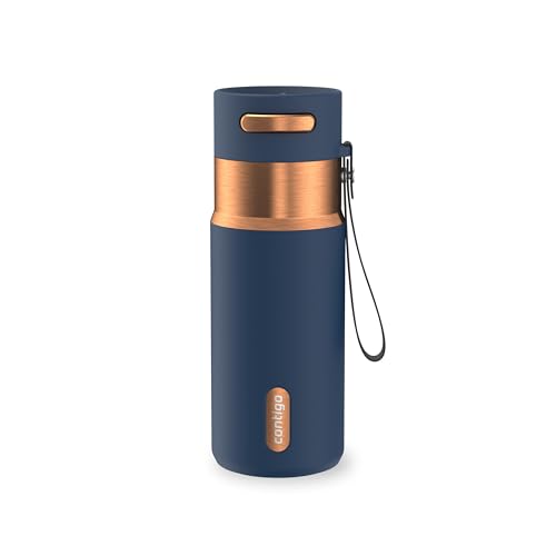 Contigo AutoSeal 16 oz Stainless Steel Vacuum-Insulated Water Bottle with Leakproof Push-Button Spout & Lock, Carry Strap, BPA-Free & Lead-Free, Dishwasher Safe - color: Abyss Bronze, size: 16 Ounces