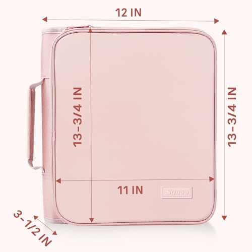 SUNEE Zippered Binder Bag with Handle, 2-Inch 3-Ring O-Ring, 500-Sheet Capacity, Includes Zip Pocket, 5-Tab Expanding File Folder, Multi-Pocket Organizer Binder for Middle School, Pink Lotus - color: Pink Lotus