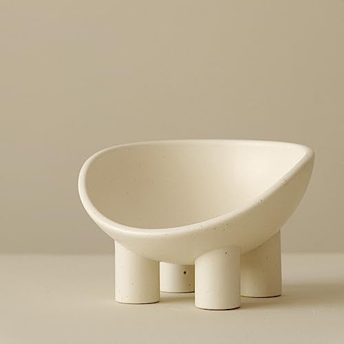WENSHUO Elevated Cat Bowl, Ceramic Cat Food Bowl, 7 x 6.65 in, Matte Crème | 7 x 6.65 x 4.6 in four-leg ceramic cat bowl. Elevated anti-tip design supports comfortable feeding and helps reduce spills.