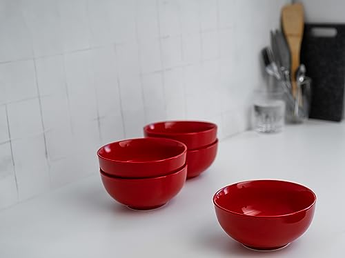 KooK Soup Bowls, Cereal Bowl, Ceramic, Bowls for Kitchen, Microwave, Dishwasher and Freezer Safe, Porcelain Dishes for Pasta, Salad, Oatmeal, Deep Interior, 20 oz, Set of 6, (Red) - color: Red, 6 Pack