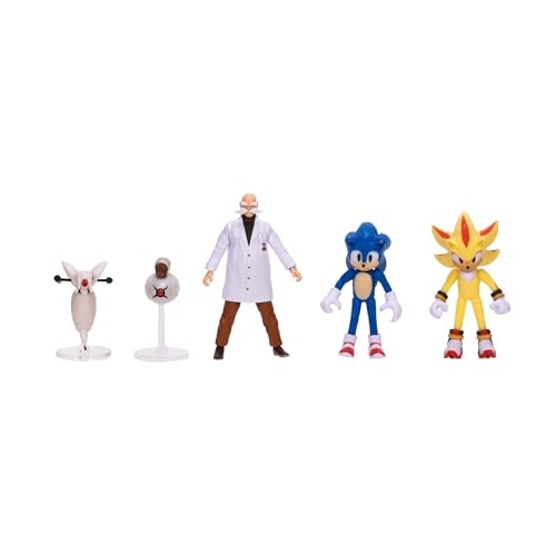 Sonic 3 Movie Action Figures 2.5-Inch Movie Collector Toy Figure Multi-Pack, Wave #3 Includes Sonic, Gerald Robotnik, Super S, Buzzbomber & Burrito Drone- Officially Licensed Toys | Sonic The Hedgehog Movie 3 Inch Mini Figure Wave 3 - 5-Pack Bundle