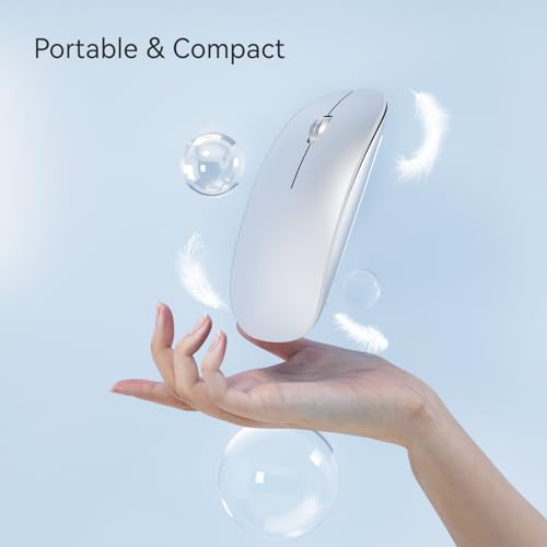 TENMOS M18 Bluetooth Mouse, USB C Rechargeable Wireless Mouse,Silent-Silver | Tri-Mode BT5.1/5.0+2.4G, Quiet Click, Portable, Battery Level Visible, USB Receiver,Type C Adapter, for Laptop/Macbook/iPad - color: silver