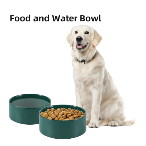 Havniva Ceramic Dog Bowls, 8.3” Dog Food and Water Bowl, Pet Feeding Bowl | Dog Food Bowl for Large Dogs, Food-Grade Ceramic, Dog Water Bowl with Non-Slip Rubber Base, Large Capacity, Dishwasher Safe - color: Matte Dark Green