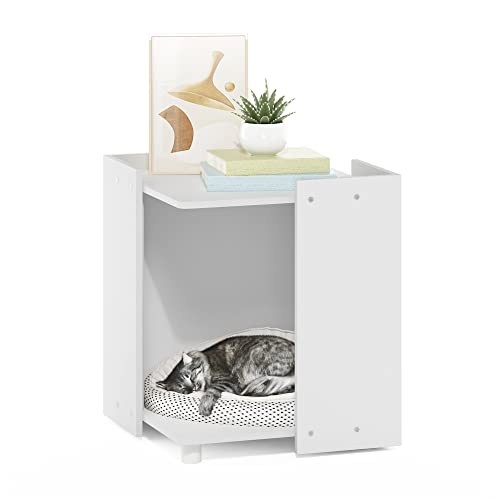 Furinno Peli 17" Square Cat Litter Box Enclosure, Americano | Hidden Litter Box Furniture with Open Storage, Wooden Pet House, Easy Assembly, for Living Room - color: Solid White, size: Cube