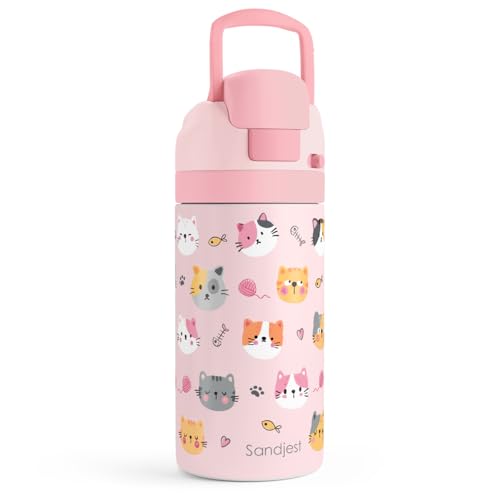 Cat Kids Insulated Stainless Steel Water Bottle 16 Oz, Travel Tumbler for School, Sports for Girls, Birthday, Back To School (Pink) - color: Cat 1