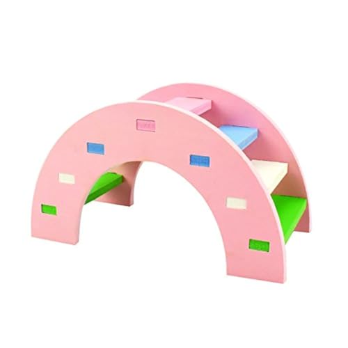 Hamster Toy Rainbow Bridge Seesaw - Small Pet Animals Wood Bridge Climb Playground Gift for Dwarf Syrian Hamsters Mice Rat (Pink) - color: Pink