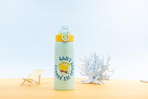 Zak Designs SpongeBob Sage 19oz Leak-Proof Straw Kids Water Bottle | BPA Free, Insulated Stainless Steel, Cupholder Friendly, Dishwasher Safe, Lid Lock, Handle, For School, Home, Travel, Outdoor - color: SpongeBob and Patrick