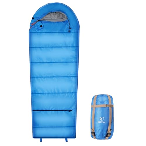 REDCAMP Kids Mummy Sleeping Bag for Camping, 3 Season Cold Weather Sleeping Bag Fit Boys,Girls & Teens, Blue/Rose Red - color: Blue for Kids Mummy