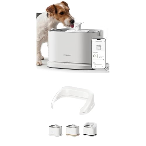 Bundle of PETLIBRO Dog Water Fountain Stainless Steel Tray with PETLIBRO Splash Shield, Fountain for Dogs Inside with App Monitoring, 3L Dog Fountain Water Bowl, Automatic Water Dispenser for Dogs - size: Fountain + Splash Shield