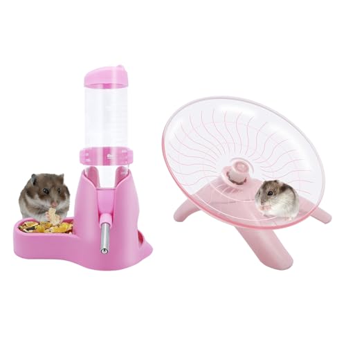 Wontee Hamster Water Bottle Water Dispenser Hamster Silent Exercise Running Wheel for Dwarf Hamsters Gerbil Mice (Pink, 125ML) - color: Pink, size: 125ML