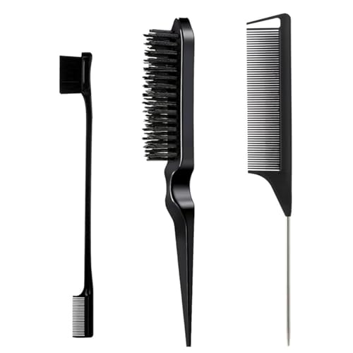 Comb Set, Black comb,3 Pcs. slick back hair brush,Slick Back Brush with Edge Brush, styling comb for kids for middle part，Rat Tail Comb, Teasing Brush Set for Smoothing brush Baby Hair