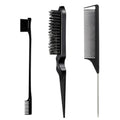 Comb Set, Black comb,3 Pcs. slick back hair brush,Slick Back Brush with Edge Brush, styling comb for kids for middle part，Rat Tail Comb, Teasing Brush Set for Smoothing brush Baby Hair