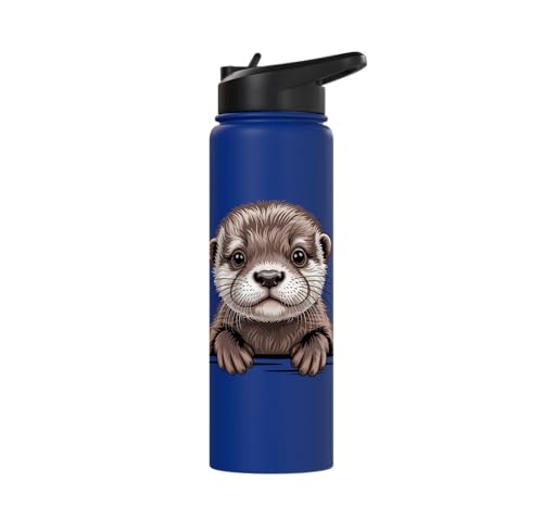 Cute Otter Pup Funny Peeking Pocket Animals Stainless Steel Insulated Water Bottle - color: Royal Blue