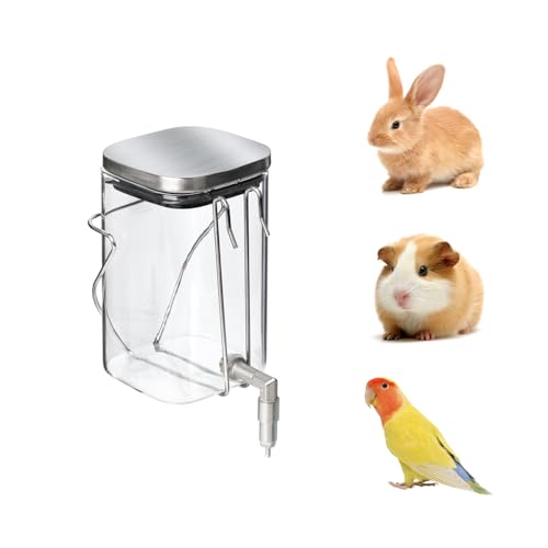 Premium Stainless Steel & Glass Pet Water Bottle - Firing Pin No-Drip Dispenser for Rabbits/Parrots/Rodents | 3 Size Options with Universal Cage Mount (600ml) - size: 600ml