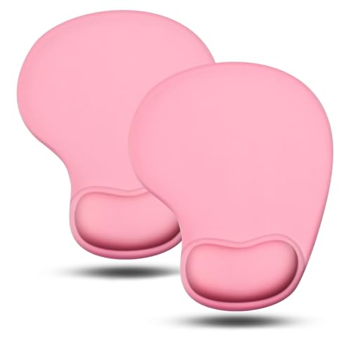 JIKIOU Ergonomic Mouse Pad with Gel Wrist Rest 2 Pack, Portable Small Pink | Upgraded-Prevent Gel Leakage, Ergonomic Design for Pain Relief, Cooling Gel filled, Smooth Lycra Surface, Non-Slip PU Base - color: 02Pink
