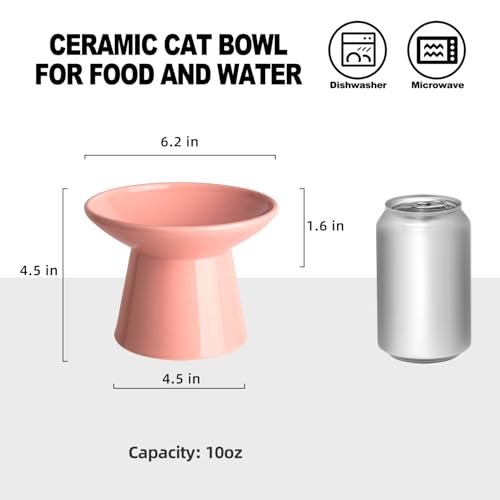 Ceramic Elevated Cat Bowls - 6.2 Inch Extra Wide Raised Cat Food and Water Bowl Set for Indoor Cats, Whisker-Friendly Ceramic Cat Dish for Elder Big Cats & Small Dogs,Pink,2 Pack - color: Pink, size: 2 Pack