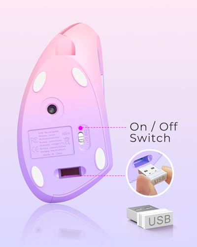 Lekvey Ergonomic Mouse, Vertical Wireless Mouse, Rechargeable, Pink Purple | Long Battery Life, USB-C Charging, Quiet Click, Carpal Tunnel Support, 2.4G Wireless, 3DPI 800/1200/1600, for Laptop, Mac, PC - color: Pink to Purple
